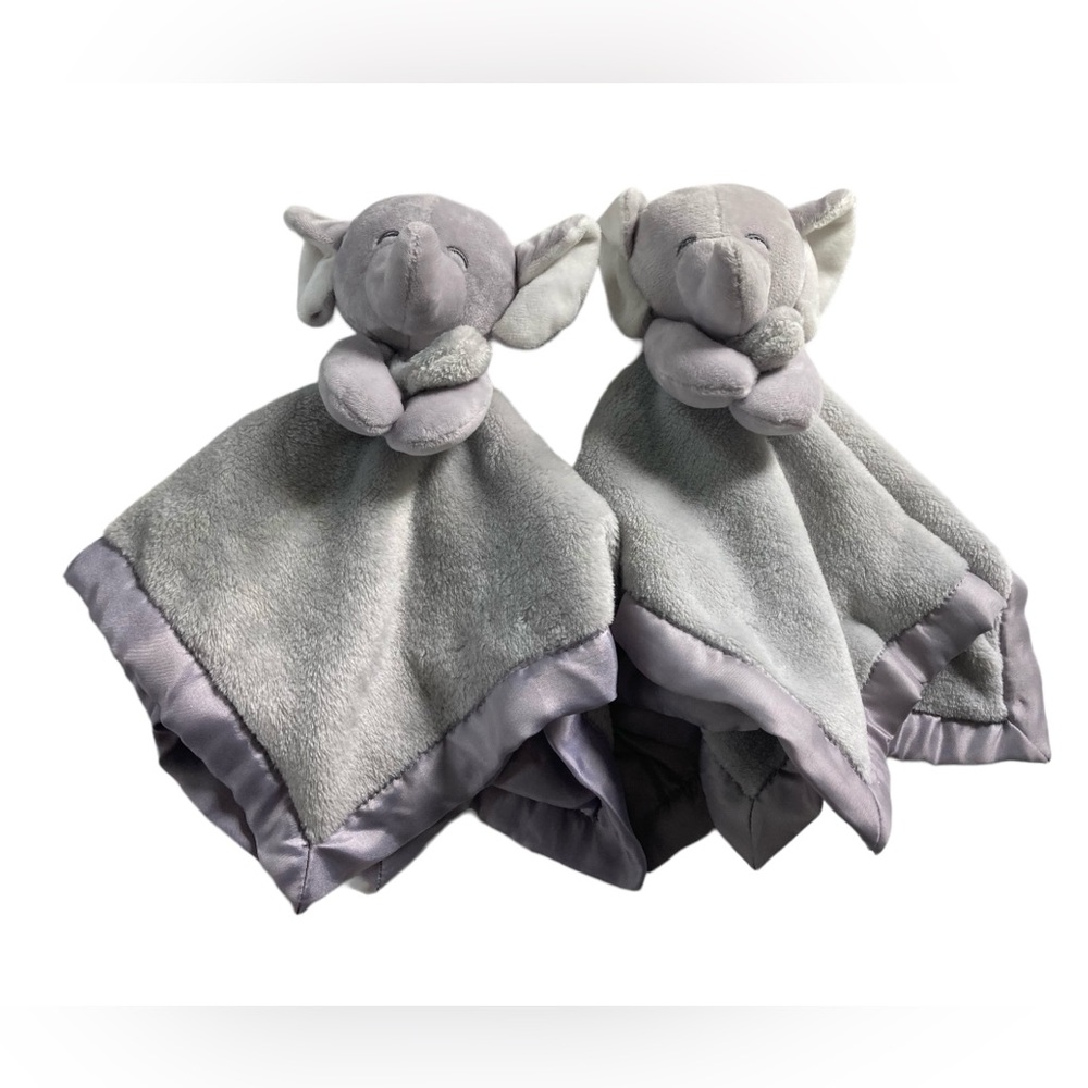 Set - 2 Carter's Gray Elephant Lovey Security Blankets Plush 14" Twins Spare